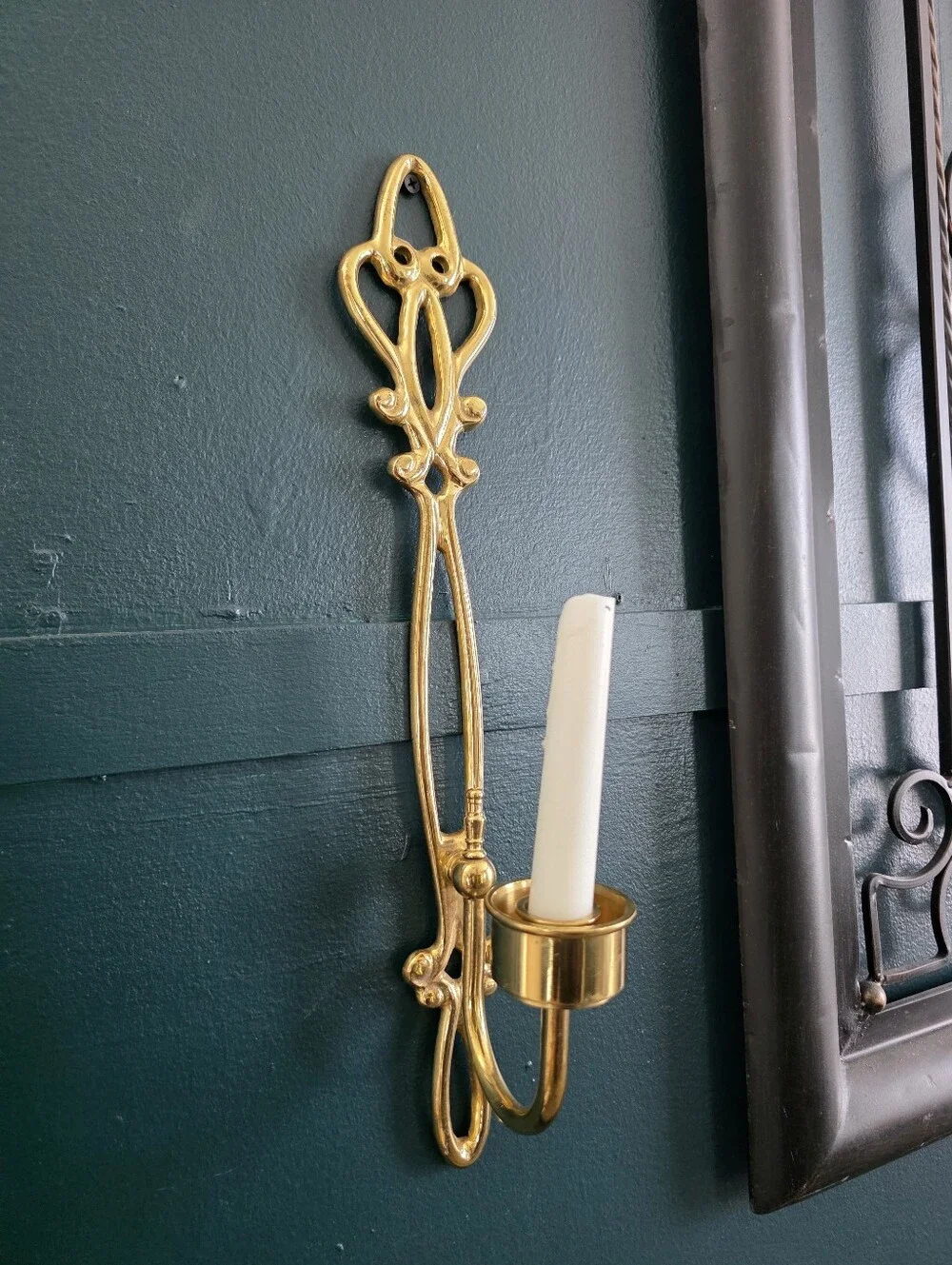 Brass Ornate Long Taper Candle Holder Wall Sconce 17'